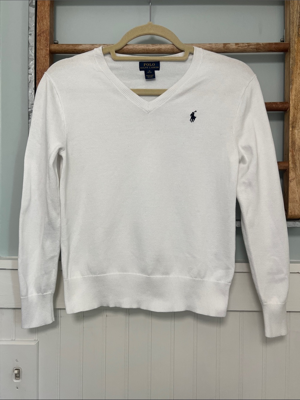 Polo Ralph Lauren boys white v neck pullover sweater size M (10/12)